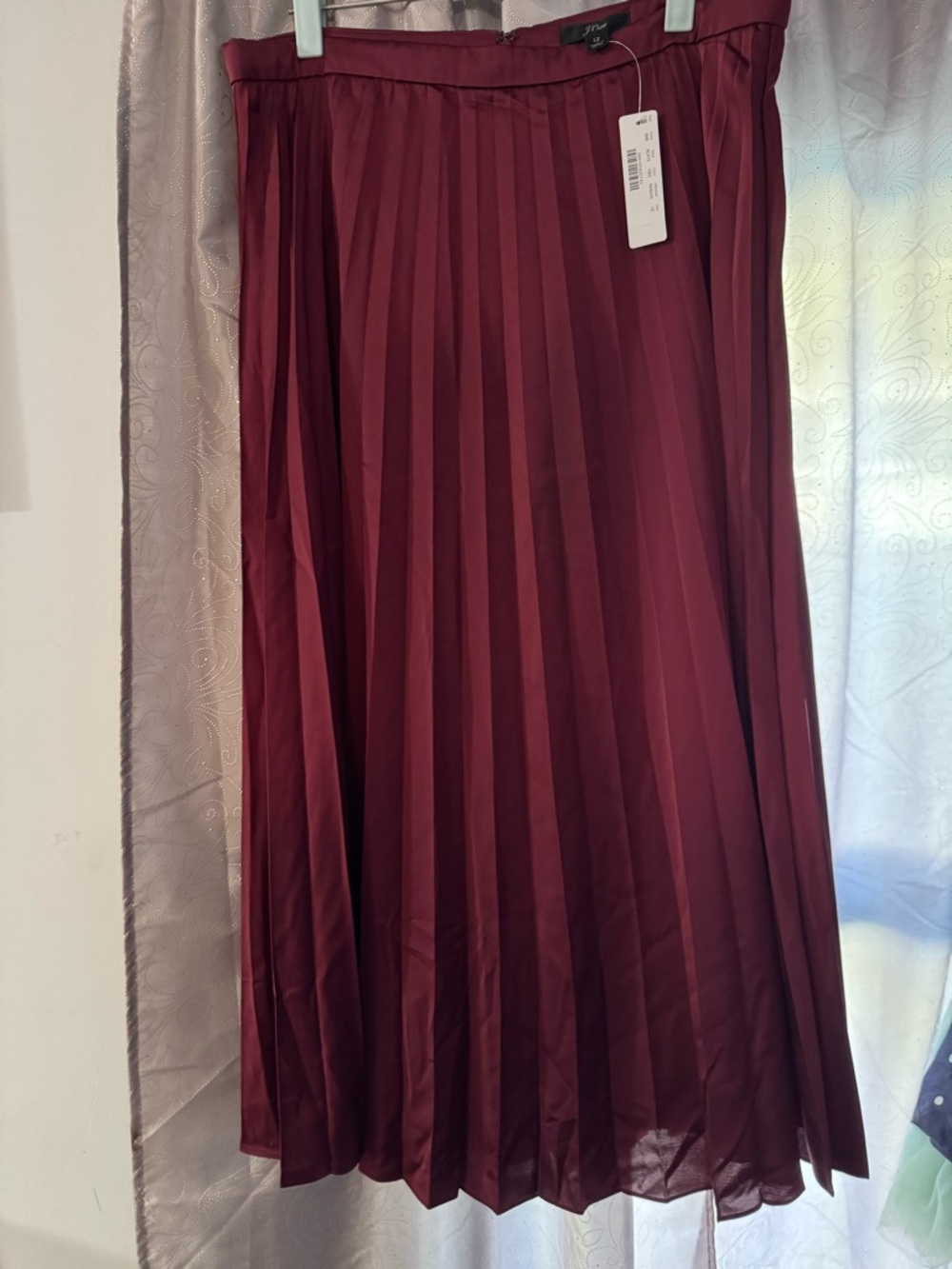 J. Crew Burgundy Pleated Midi Skirt